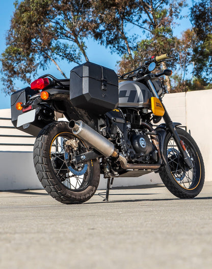 20L - Outlaw Quick-Mount Small Royal Enfield Scram 411 Leather Wrapped Hard Alforjas