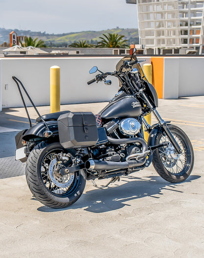 20L - Outlaw Quick-Mount Small Harley Dyna Street Bob FXDB Leather Wrapped Hard Alforjas