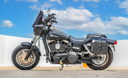 20L - Outlaw Quick-Mount Small Harley Dyna Fat Bob FXDF Leather Wrapped Hard Alforjas