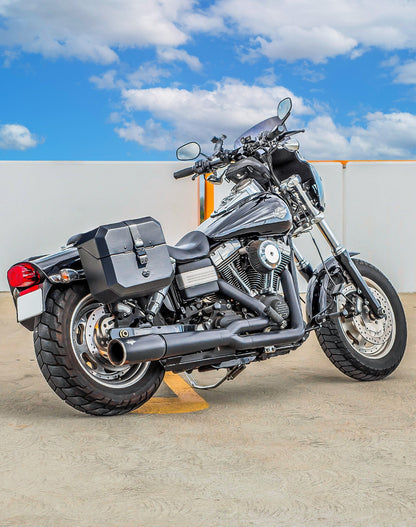 20L - Outlaw Quick-Mount Small Harley Dyna Fat Bob FXDF Leather Wrapped Hard Alforjas