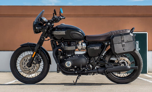 20L - Outlaw Quick-Mount Small Triumph Bonneville T100 Leather Wrapped Hard Alforjas