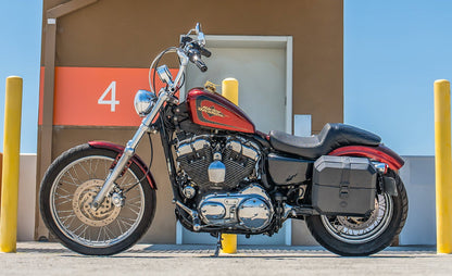 20L - Outlaw Quick-Mount Small Harley Sportster Seventy Two 72 XL1200V Leather Wrapped Hard Alforjas