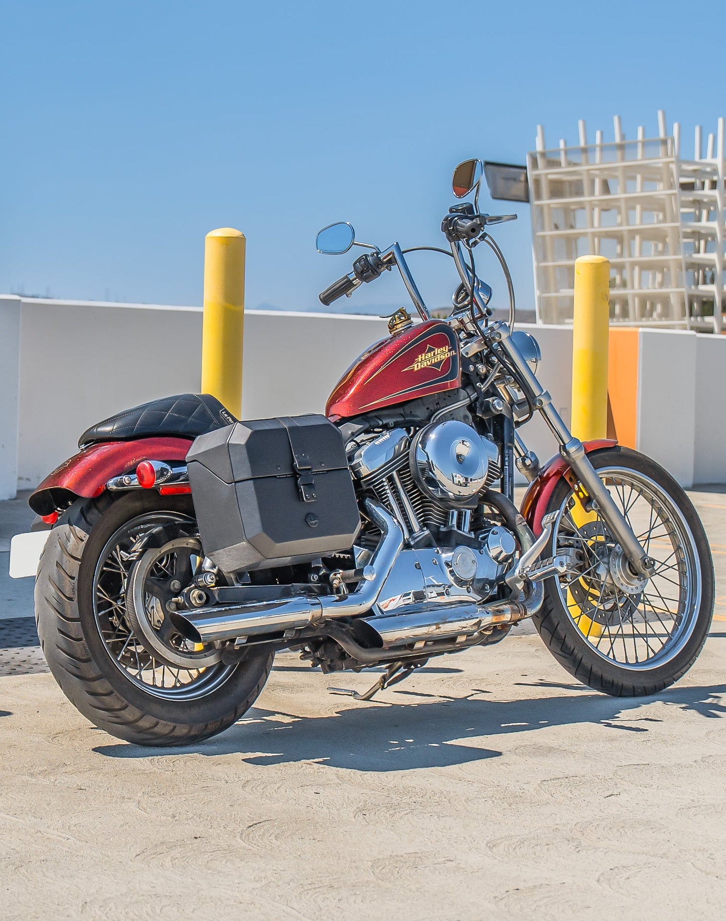 20L - Outlaw Quick-Mount Small Harley Sportster Seventy Two 72 XL1200V Leather Wrapped Hard Alforjas