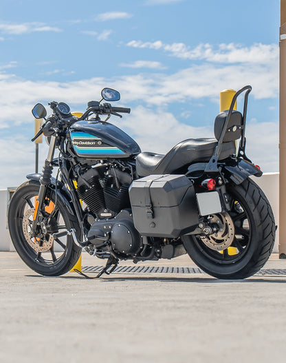 20L - Outlaw Quick-Mount Small Harley Sportster Iron 1200 XL1200NS Leather Wrapped Hard Alforjas