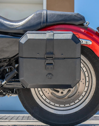 20L - Outlaw Quick-Mount Small Harley Sportster 883 Custom XL883C Leather Wrapped Hard Alforjas