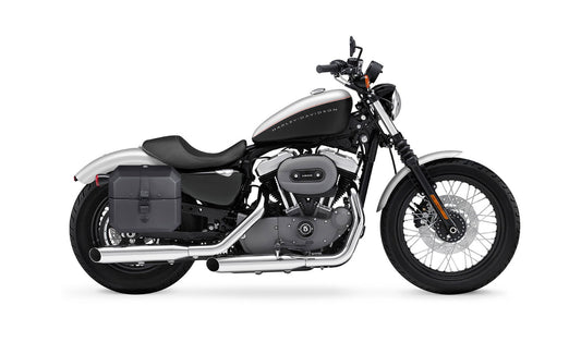 20L - Outlaw Quick-Mount Small Harley Sportster 1200 Nightster XL1200N Leather Wrapped Hard Alforjas