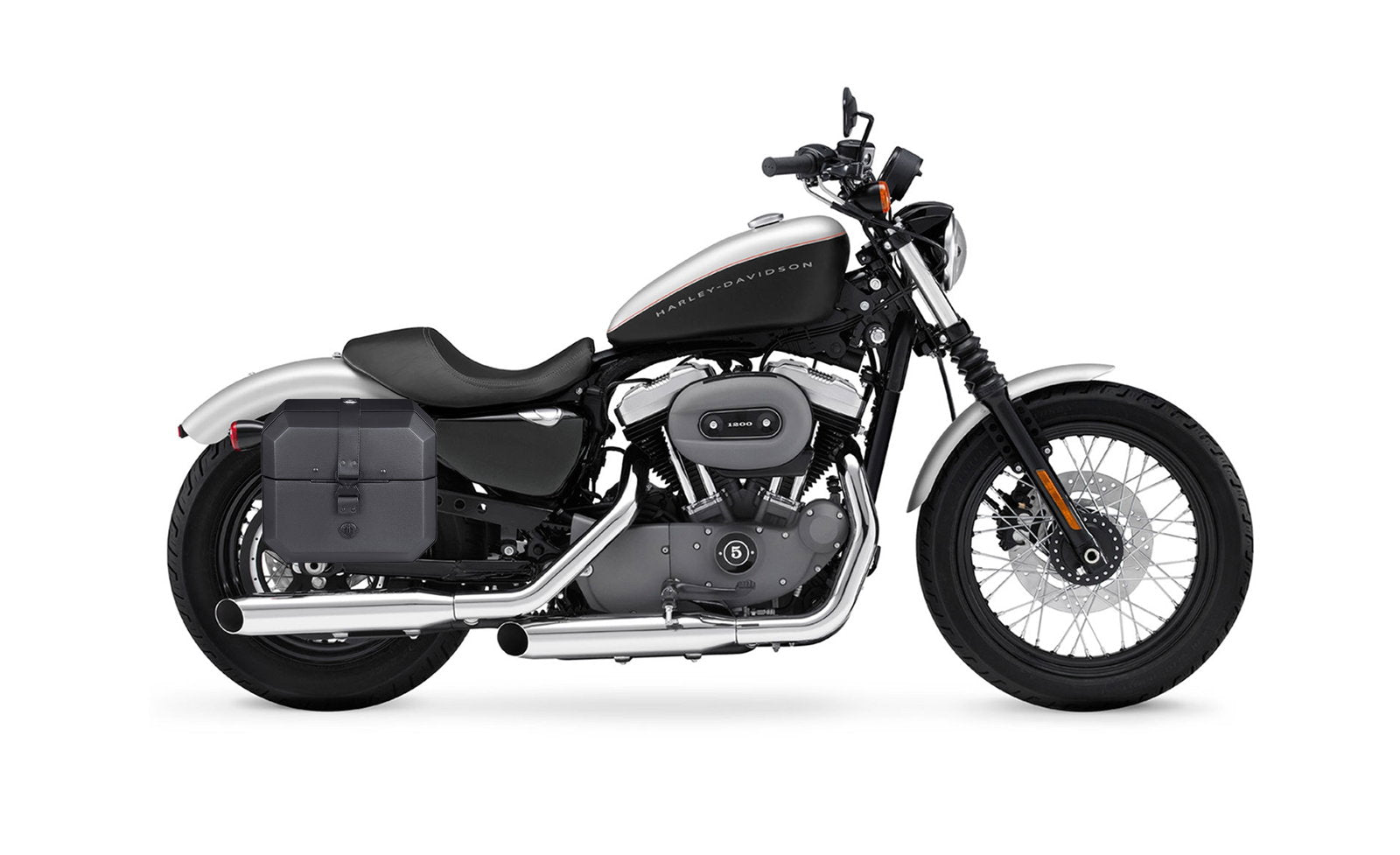 20L - Outlaw Quick-Mount Small Harley Sportster 1200 Nightster XL1200N Leather Wrapped Hard Alforjas