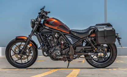 20L - Outlaw Quick-Mount Small Honda Rebel 1100 Leather Wrapped Hard Alforjas