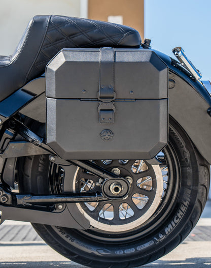 20L - Outlaw Quick-Mount Small Harley Softail Heritage FLHC/S Leather Wrapped Hard Alforjas