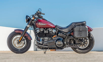 20L - Outlaw Quick-Mount Small Harley Softail Slim FLSL Leather Wrapped Hard Alforjas