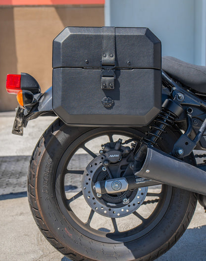20L - Outlaw Quick-Mount Small Honda Rebel 500 Leather Wrapped Hard Alforjas