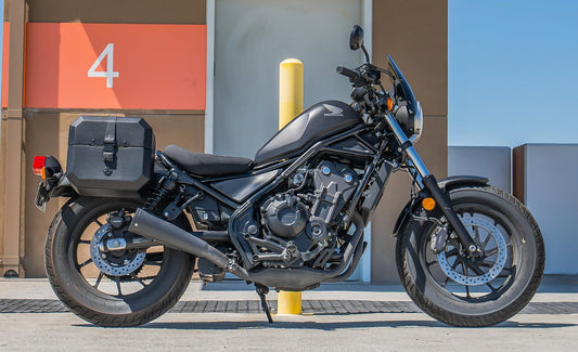 20L - Outlaw Quick-Mount Small Honda Rebel 300 Leather Wrapped Hard Alforjas