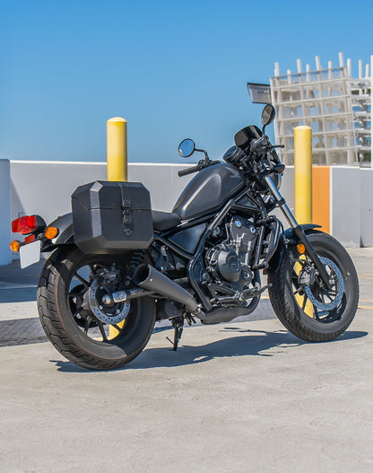 20L - Outlaw Quick-Mount Small Honda Rebel 300 Leather Wrapped Hard Alforjas