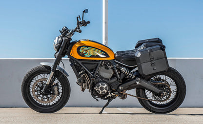 20L - Outlaw Quick-Mount Small Ducati Scrambler (2014-17) Leather Wrapped Hard Alforjas