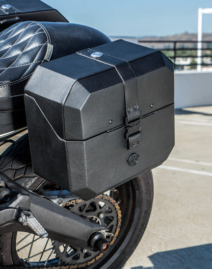 20L - Outlaw Quick-Mount Small Ducati Scrambler (2014-17) Leather Wrapped Hard Alforjas