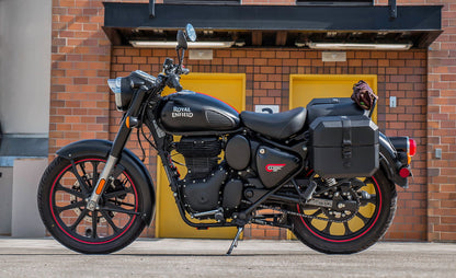 20L - Outlaw Quick-Mount Small Royal Enfield Classic 350 Leather Wrapped Hard Alforjas