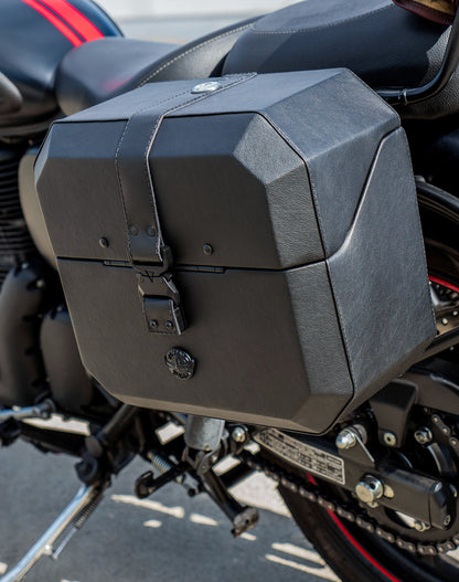 20L - Outlaw Quick-Mount Small Royal Enfield Classic 350 Leather Wrapped Hard Alforjas