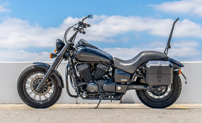 20L - Outlaw Quick-Mount Small Honda 750 Shadow Phantom Leather Wrapped Hard Alforjas