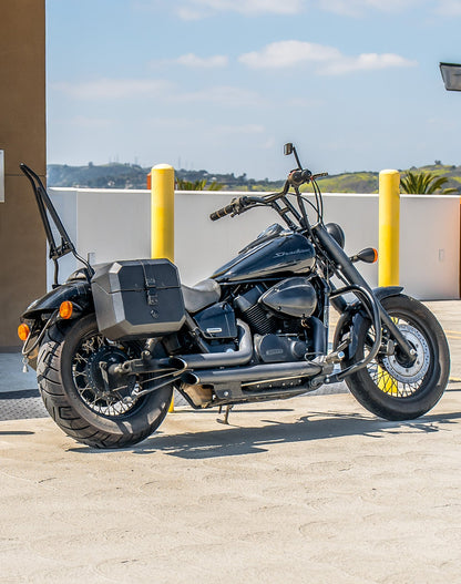 20L - Outlaw Quick-Mount Small Honda 750 Shadow Phantom Leather Wrapped Hard Alforjas