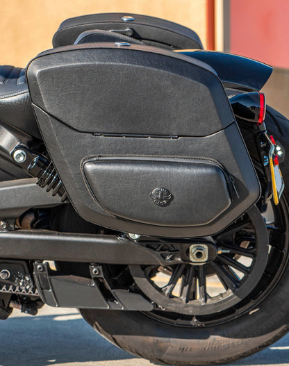 24L - Ironclad Quick-Mount Medium Indian Scout Bobber Leather Wrapped Hard Alforjas