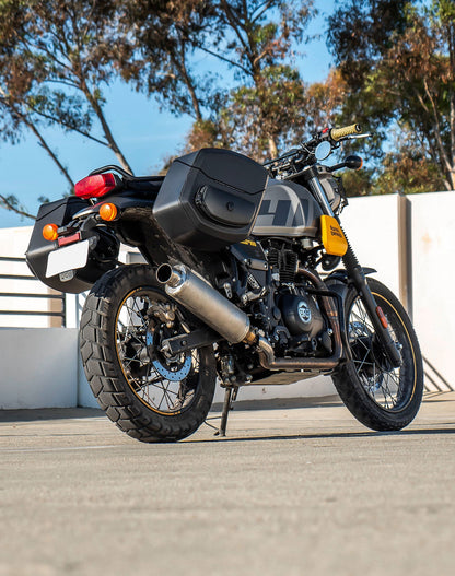 24L - Ironclad Quick-Mount Medium Royal Enfield Scram 411 Leather Wrapped Hard Alforjas