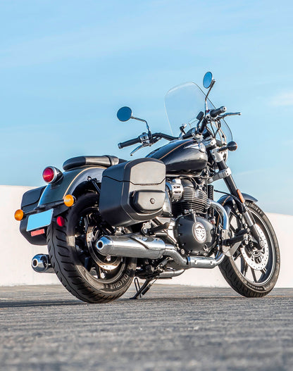 24L - Ironclad Quick-Mount Medium Royal Enfield Super Meteor 650 Leather Wrapped Hard Alforjas
