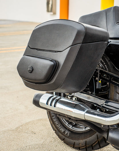 24L - Ironclad Quick-Mount Medium Harley Sportster Forty Eight XL1200X Leather Wrapped Hard Alforjas