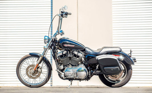24L - Ironclad Quick-Mount Medium Harley Sportster 1200 Custom XL1200C Leather Wrapped Hard Alforjas