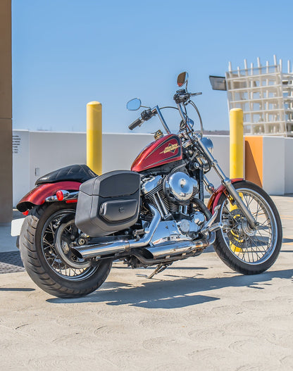 24L - Ironclad Quick-Mount Medium Harley Sportster Seventy Two XL1200V Leather Wrapped Hard Alforjas