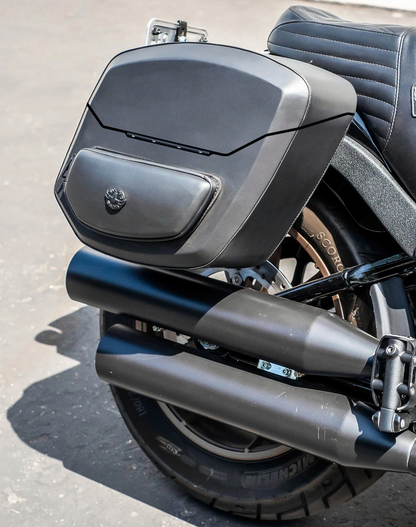 24L - Ironclad Quick-Mount Medium Harley Softail Low Rider ST Leather Wrapped Hard Alforjas