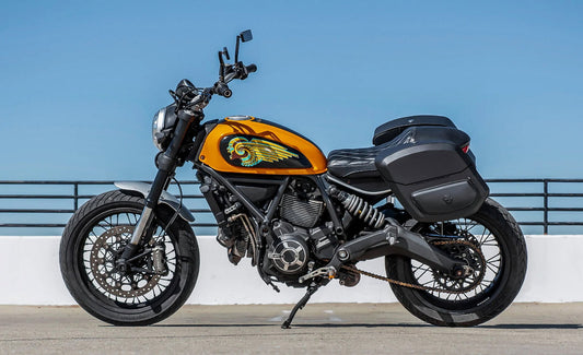 24L - Ironclad Quick-Mount Medium Ducati Scrambler (2014-17) Leather Wrapped Hard Alforjas