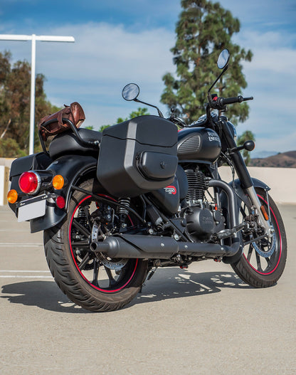 24L - Ironclad Quick-Mount Medium Royal Enfield Classic 350 Leather Wrapped Hard Alforjas