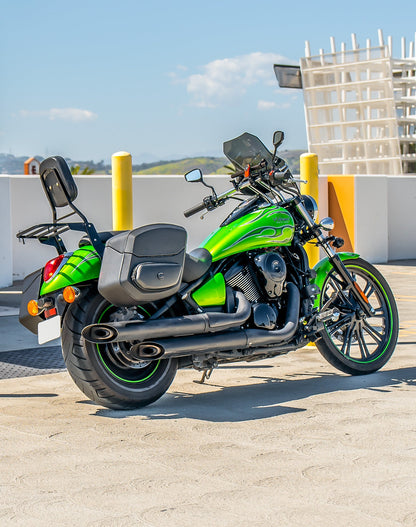 24L - Ironclad Quick-Mount Medium Kawasaki Vulcan 900 Custom Leather Wrapped Hard Alforjas