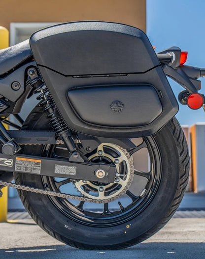 24L - Ironclad Quick-Mount Medium Kawasaki Eliminator 450 Leather Wrapped Hard Alforjas