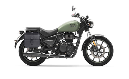 20L - Outlaw Quick-Mount Small Royal Enfield Meteor 350 Leather Wrapped Hard Alforjas
