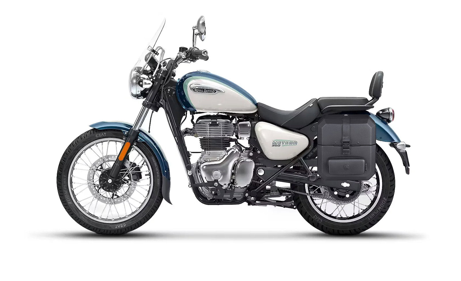 15L - Outlaw Quick-Mount Medium Royal Enfield Meteor 350 Leather Wrapped Hard Alforjas (Left Only)