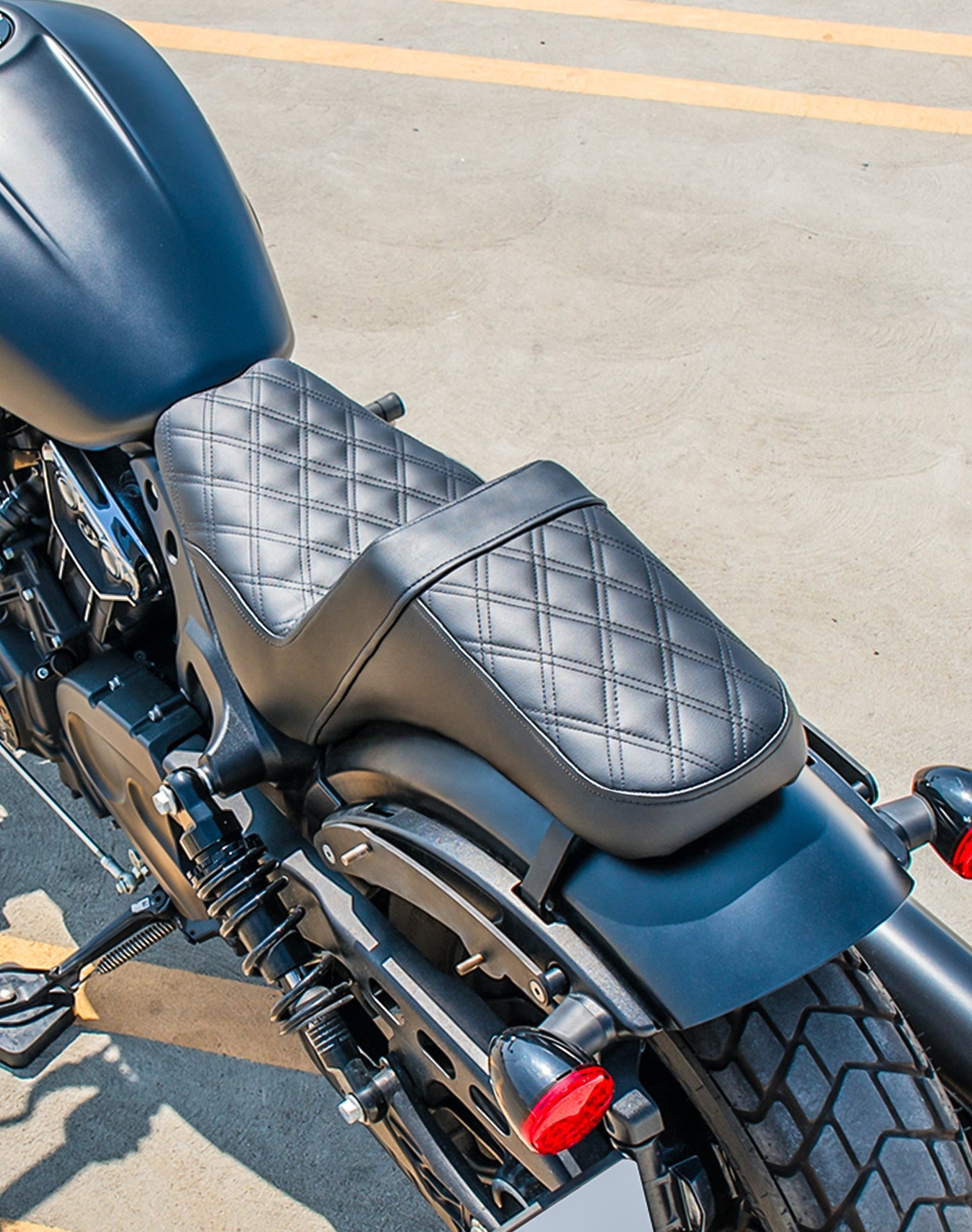 Iron Born Diamond Stitch Indian Scout Bobber Twenty 2-Up Seat Black