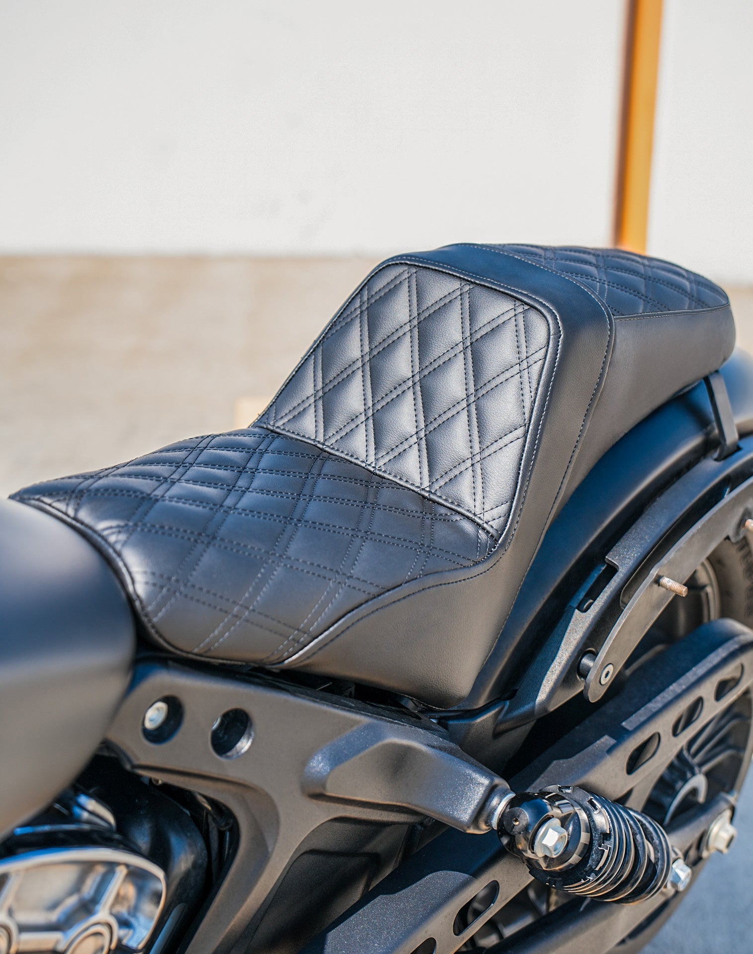 Iron Born Diamond Stitch Indian Scout Bobber Twenty 2-Up Seat Black