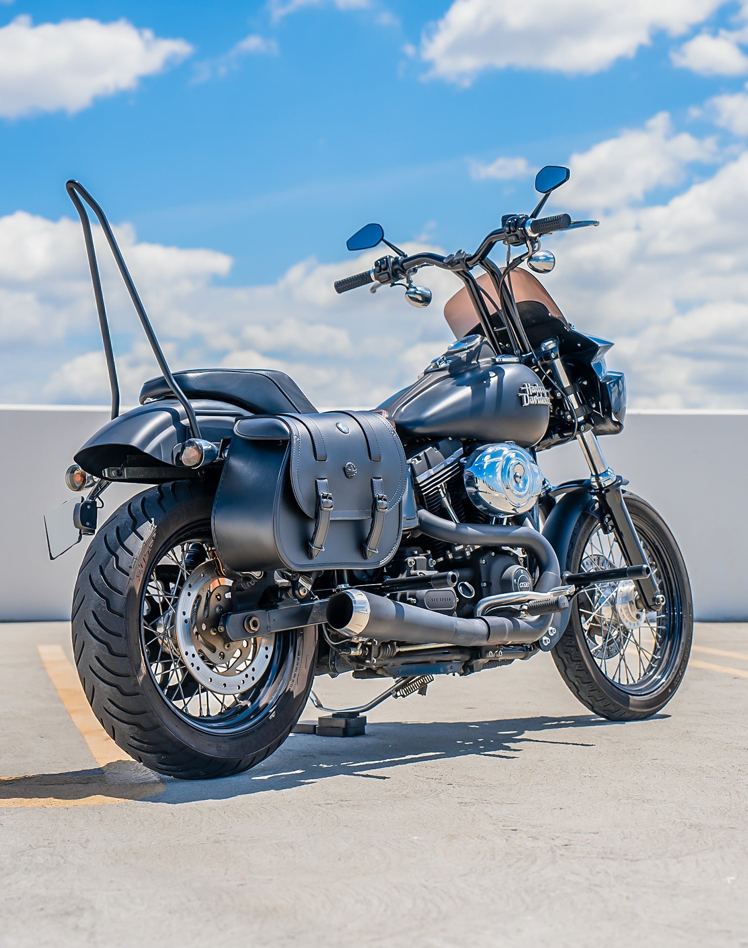 30L - Wraith Large Quick-Mount Shock Cutout Leather Alforjas para Harley Dyna Low Rider S FXDLS