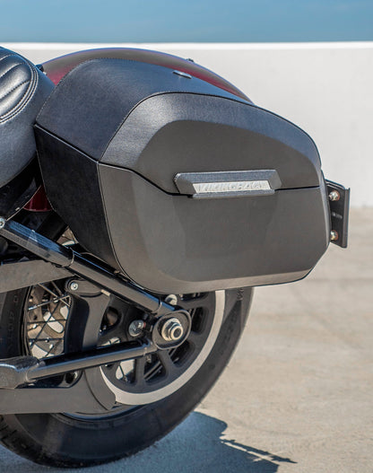 32L - Darkin Large Quick Mount Leather Wrapped Hard Alforjas para Harley Softail Slim FLSL