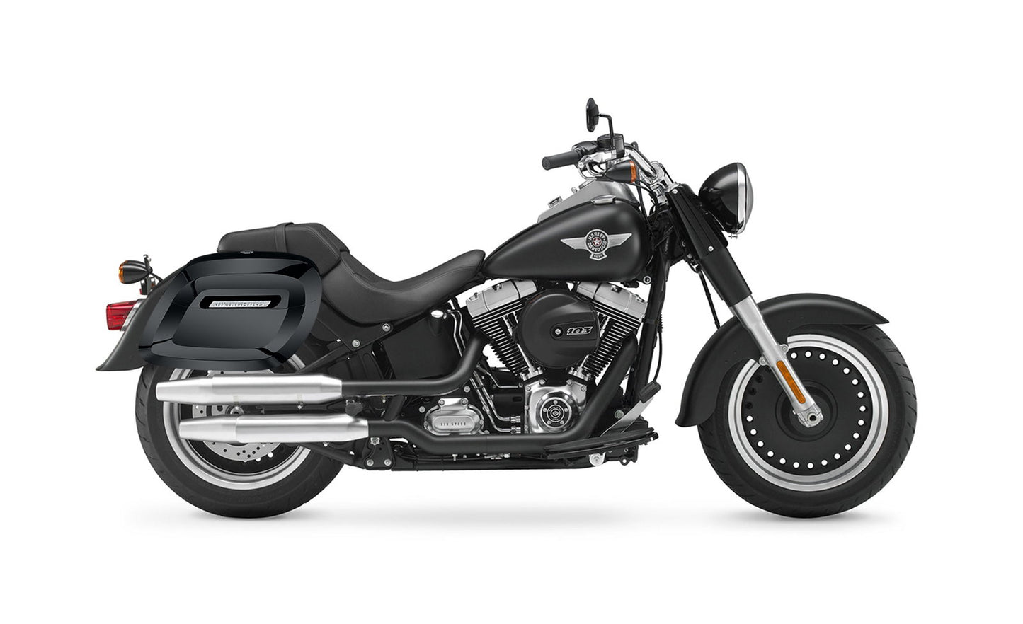 40L - Lamellar Raven Extra Large Painted Motocicleta Hard Alforjas para Harley Softail Fat Boy Lo FLSTFB