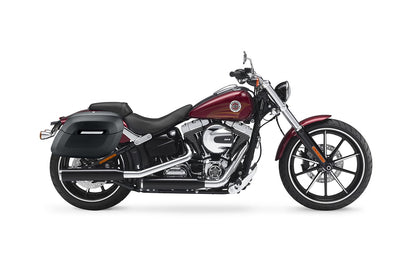 40L - Lamellar Raven Extra Large Leather Covered Motocicleta Hard Alforjas para Harley Softail Breakout FXSB