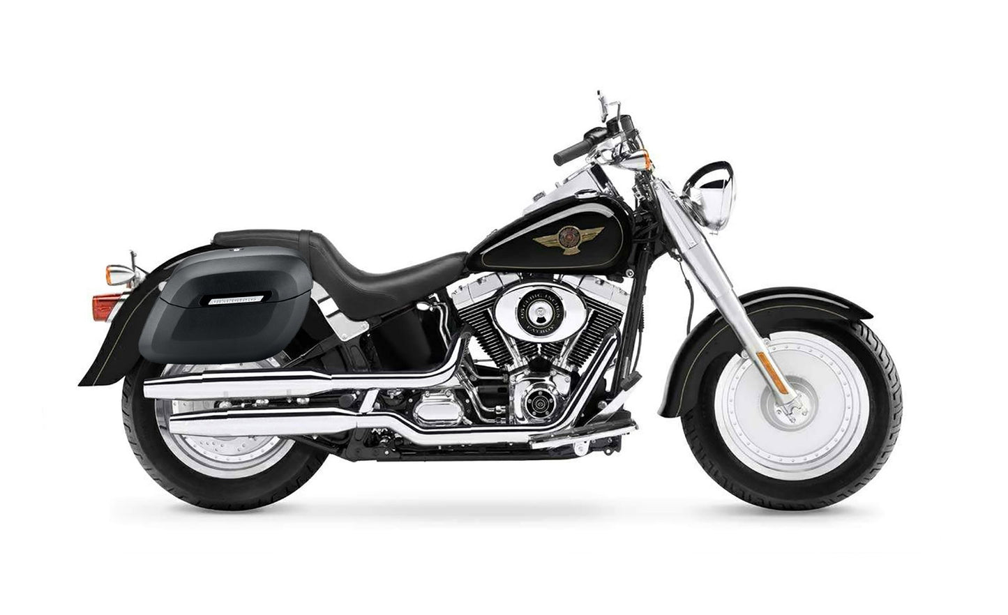 40L - Lamellar Raven Extra Large Leather Covered Motocicleta Hard Alforjas para Harley Softail Fatboy FLSTF/I