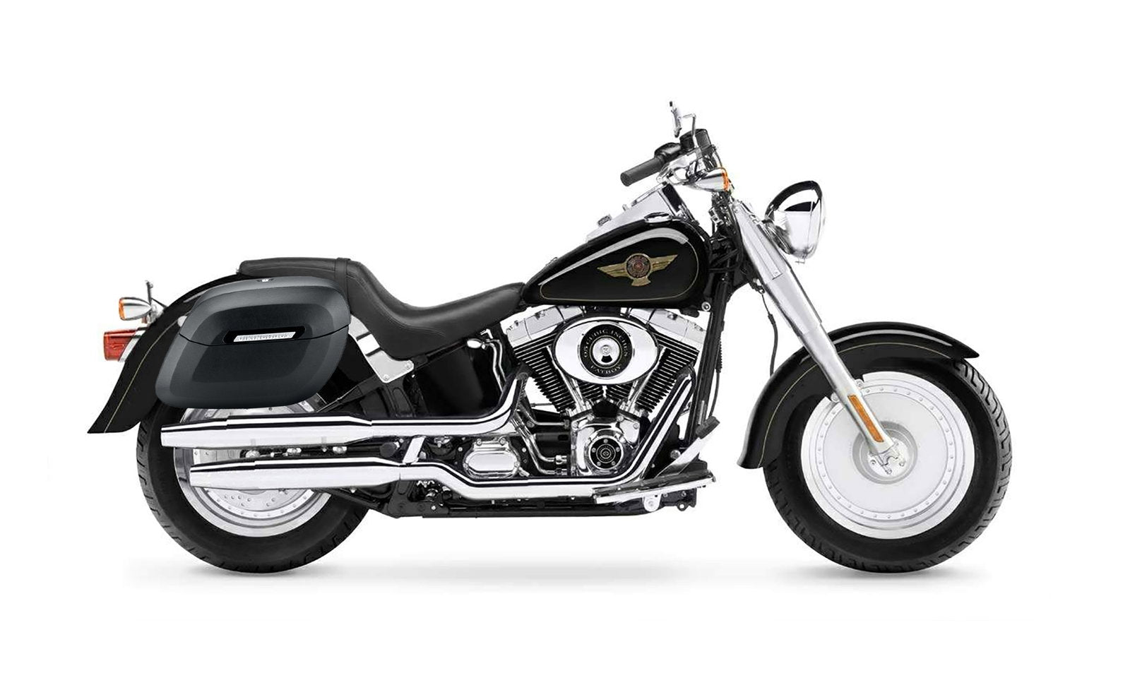 40L - Lamellar Raven Extra Large Leather Covered Motocicleta Hard Alforjas para Harley Softail Fatboy FLSTF/I
