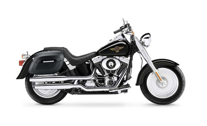 40L - Lamellar Raven Extra Large Leather Covered Motocicleta Hard Alforjas para Harley Softail Fatboy FLSTF/I
