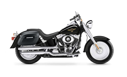 40L - Lamellar Raven Extra Large Leather Covered Motocicleta Hard Alforjas para Harley Softail Fatboy FLSTF/I