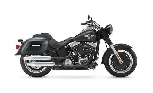 40L - Lamellar Raven Extra Large Leather Covered Motocicleta Hard Alforjas para Harley Softail Fat Boy Lo FLSTFB