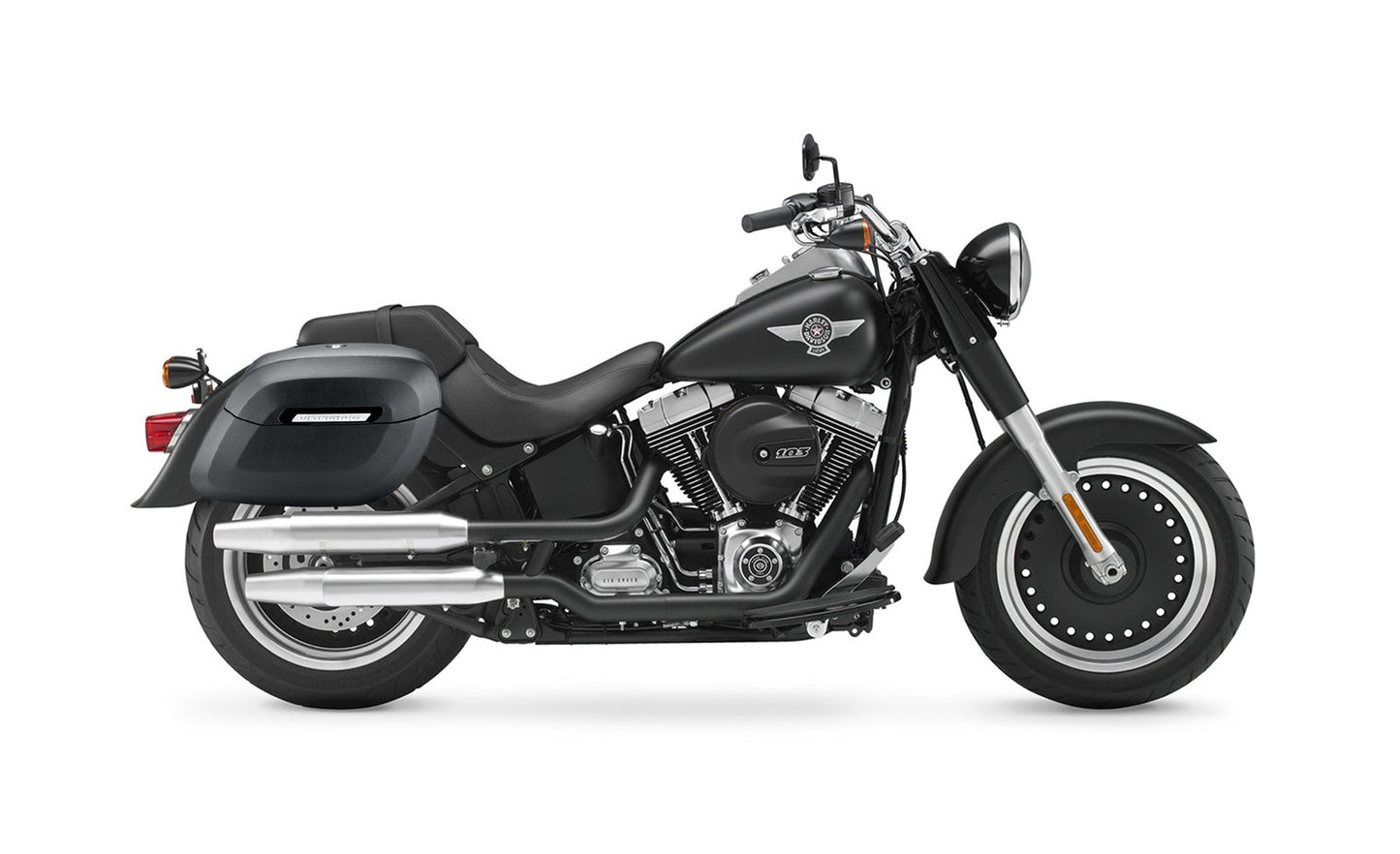 40L - Lamellar Raven Extra Large Leather Covered Motocicleta Hard Alforjas para Harley Softail Fat Boy Lo FLSTFB
