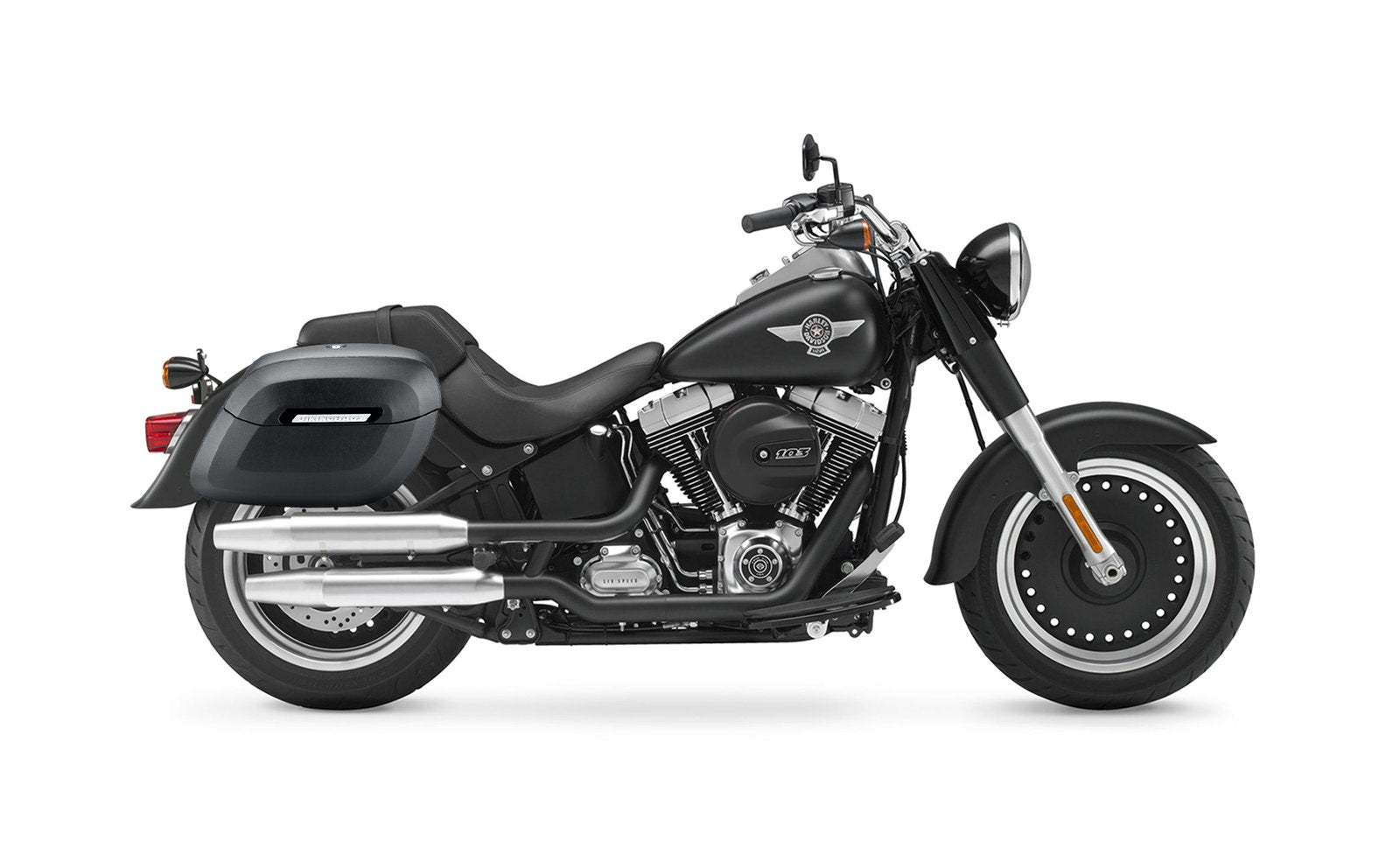 40L - Lamellar Raven Extra Large Leather Covered Motocicleta Hard Alforjas para Harley Softail Fat Boy Lo FLSTFB