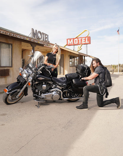 40L - Lamellar Raven Extra Large Leather Covered Motocicleta Hard Alforjas para Harley Softail Heritage FLSTC/I